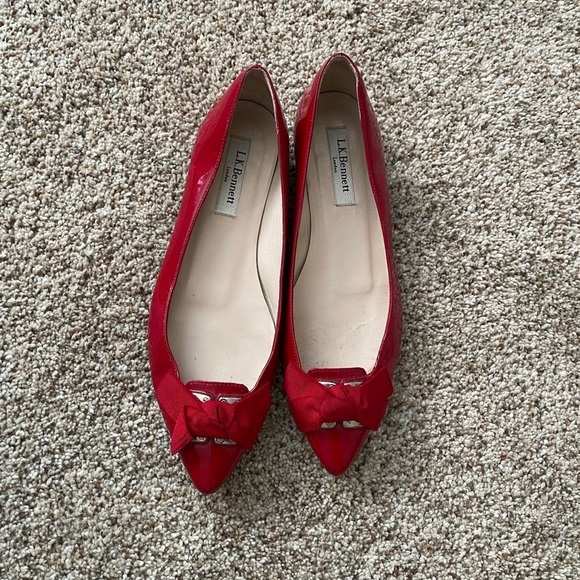 L.K. Bennett London  Red Patent Leather Flat Shoes Size 36.5 Ballet Flat - Picture 1 of 10